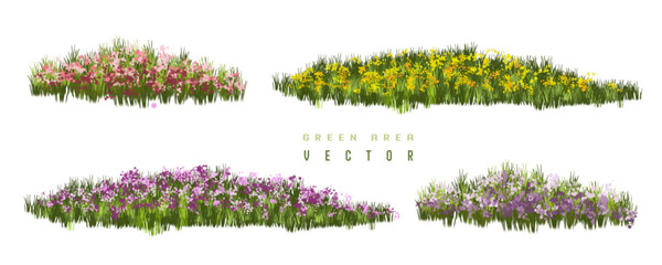 Vertor set of spring blossom tree,blooming plants side view  for landscape elevation and section,eco environment concept design,watercolor shrub illustration,colorful season