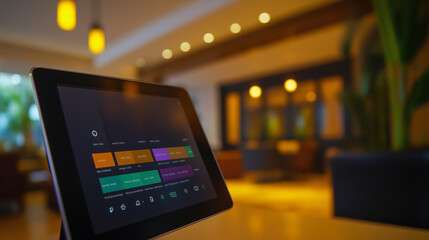 Close-up of digital tablet showing hotel booking interface with various room prices and options, focusing on different pricing tiers for hotel accommodations.