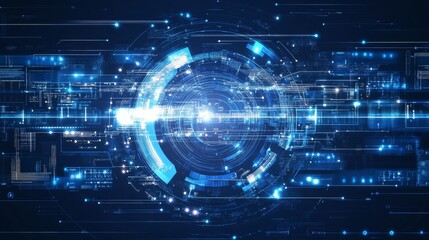 Fototapeta premium Blue technology background with futuristic geometric shapes and circuit lines