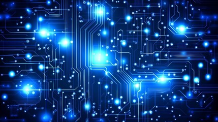 Obraz premium Blue technology background with a circuit board and glowing lights