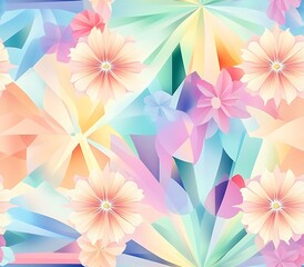 Fototapeta premium Modern floral 3D geometric seamless, Geometric Floral Artwork with Soft Color Palette