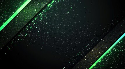 Black Green abstract corporate banner with glowing neon glitter, vector technology background