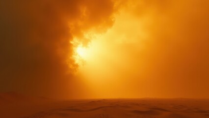 Naklejka premium Dramatic Yellow Sky During Sandstorm in Arid Desert