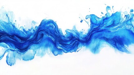 Beautiful watercolor splash depicting flowing water, showcasing vibrant blue hues and dynamic movement against a white background