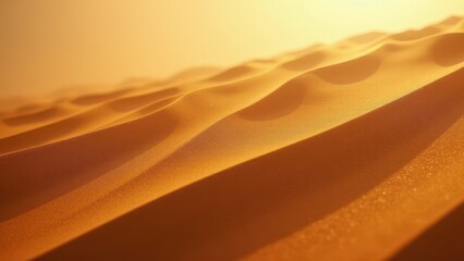 Golden Sunset Over Desert Sand Dunes with Dramatic Wind Patterns

