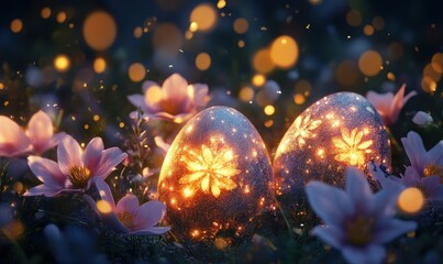 Glowing Easter Eggs in Floral Setting