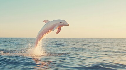 Naklejka premium Pink Dolphin Leaps Gracefully Above Ocean Waves