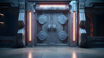 Digital sci-fi door surreal abstract poster background