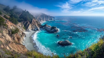 Dramatic Cliffside View of the Ocean with Clear Blue Waters