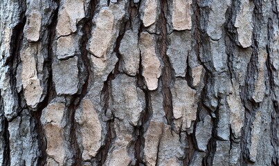 Obraz premium Close-up texture of tree bark, showing detailed patterns and colors of gray and beige.
