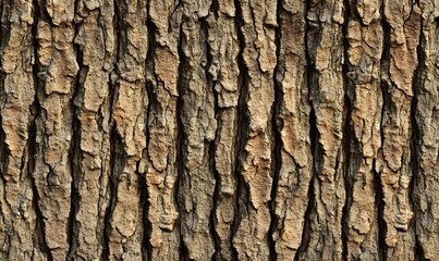 Obraz premium Close-up texture of tree bark, showing vertical grooves and rough surface.