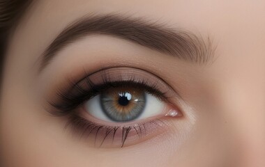 Fototapeta premium Eye makeup with eyeshadow and arrow. Beautiful macro shot of female eye make-up. Blue eye. Creative fashion make-up. Perfect shape make-up and long lashes. Cosmetics.