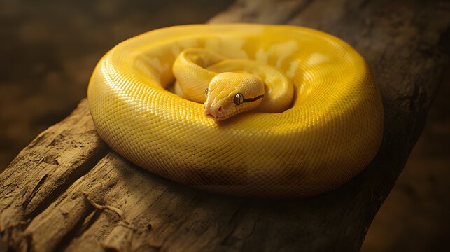 Golden Python Resting on Aged Wood
