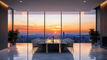 Fototapeta premium Luxury Penthouse Dining: Sunset Cityscape