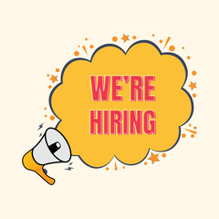 We re hiring announcement, speech bubble banner