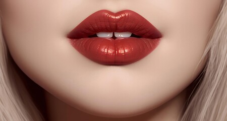 Fototapeta premium Sexy lips, open mouth with red female lips icon. Close up of woman mouth with red lip. Mouth sexy model.