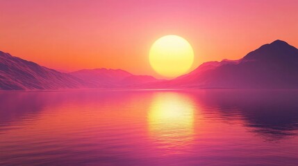 Fototapeta premium Dramatic Sunset Over Calm Mountain Landscape Reflecting in Water