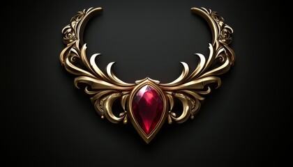 Ornate Gold Necklace with a Vivid Ruby Gemstone
