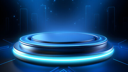 digital blue light circular podium e-commerce graphics poster background