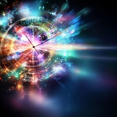 Obraz premium Vibrant Clockwork Cosmos A Symphony of Time and Light