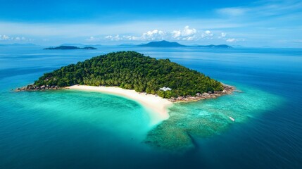 Fototapeta premium Aerial View of a Serene Tropical Island Surrounded by Crystal Waters