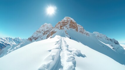 Obraz premium Snowy Mountain Peak Hiking Trail