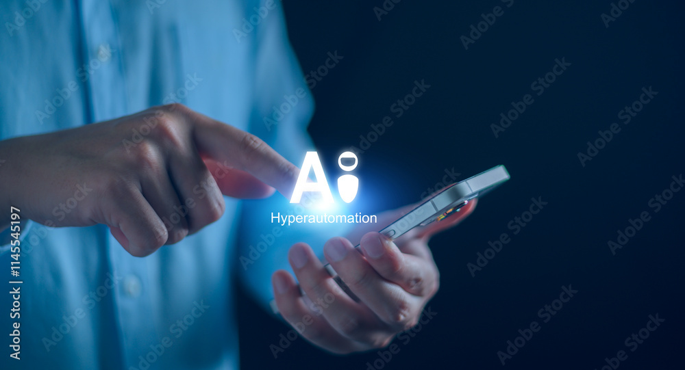 Wall mural ai and hyperautomation for business concept. businessman use technology modern automation for analys