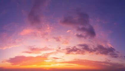 Obraz premium Sky With Clouds. Panoramic Sky, View Of A Pink And Purple Sky At Sunset. Sky Panorama Background Benner, Baliho, Header And web Banner. 