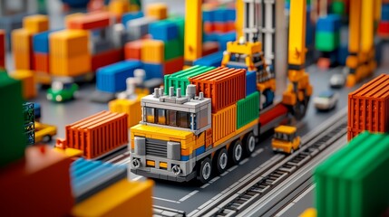 Colorful Isometric of Containers Being Loaded