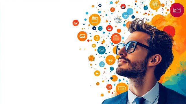 Professional socail media banner template featuring a corporate color scheme icons and space for text isolated on a transparent background for business professionals