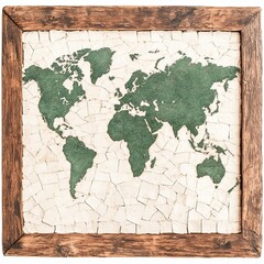 Vintage World Map Mosaic in Wooden Frame