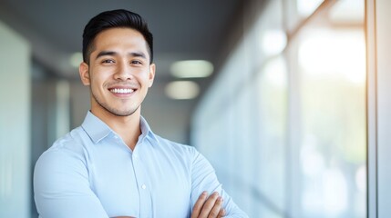 Obraz premium Confident young latin american businessman smiling in office