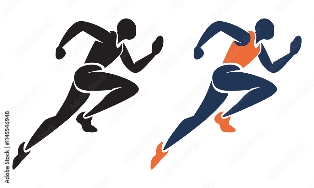 Wall mural dynamic running silhouette vector design featuring two sprinting figures in motion. the bold flat st