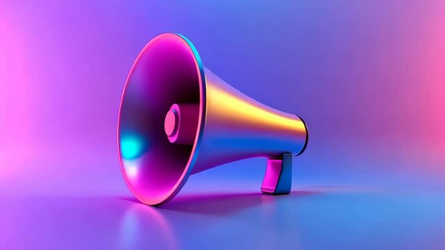Bright megaphone stands out against a colorful gradient background in a modern presentation setting