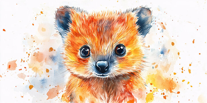 A charming watercolor painting of a red quoka,