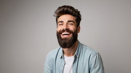 Obraz premium Man laughing. Happy smiling young beauty man laughing. Cheerful man laugh guy. Portrait Of Young Handsome Man Smiling. Closeup face of smiling casual guy. Happy male model.