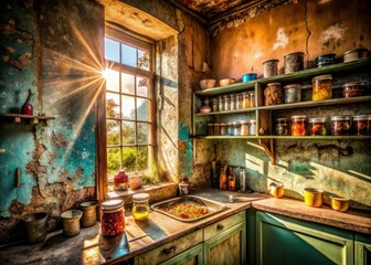 Dust-coated spices haunt an abandoned Bohemian kitchen, a silent urban exploration story.