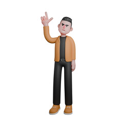 Obraz premium Cartoon Style Film Director Professional 3D Design. A male director stands with his right hand pointing up, expression telling something from above. Creative Illustration