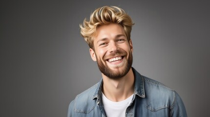 Obraz premium Funny crazy joke . Man laughing. Happy smiling young beauty man laughing. Portrait Of Young Handsome Man Smiling. Closeup face of smiling casual man. Happy male model.