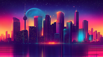 Fototapeta premium Cyberpunk Cityscape at Sunset 