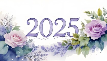 Happy New Year 2025 Celebration Greeting Card Design with Watercolor style