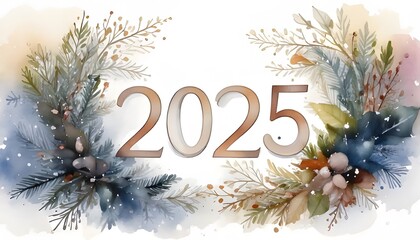 Happy New Year 2025 Celebration Greeting Card Design with Watercolor style