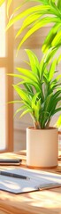 Obraz premium Green Plant in White Pot on Wooden Desk