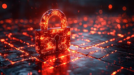 Digital lock glowing on a textured surface.