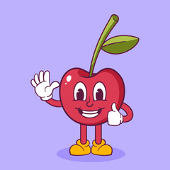 Cherry mascot cartoon hand drawn illustration