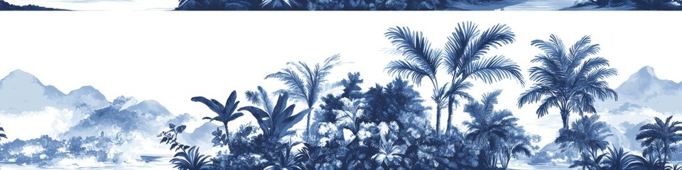 Blue Tropical Paradise Palm Trees Landscape | Monochromatic palettes