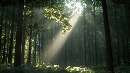 Obraz premium Sunlit Forest Scene Nature View