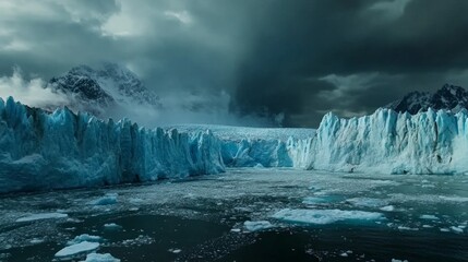 Majestic Giant Glacier with Deep Blue Ice under Dramatic Sky