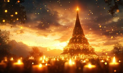 Illuminated Pagoda at Dusk