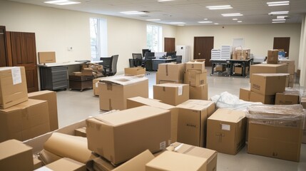 Office Relocation: Cardboard Boxes in Empty Office Space